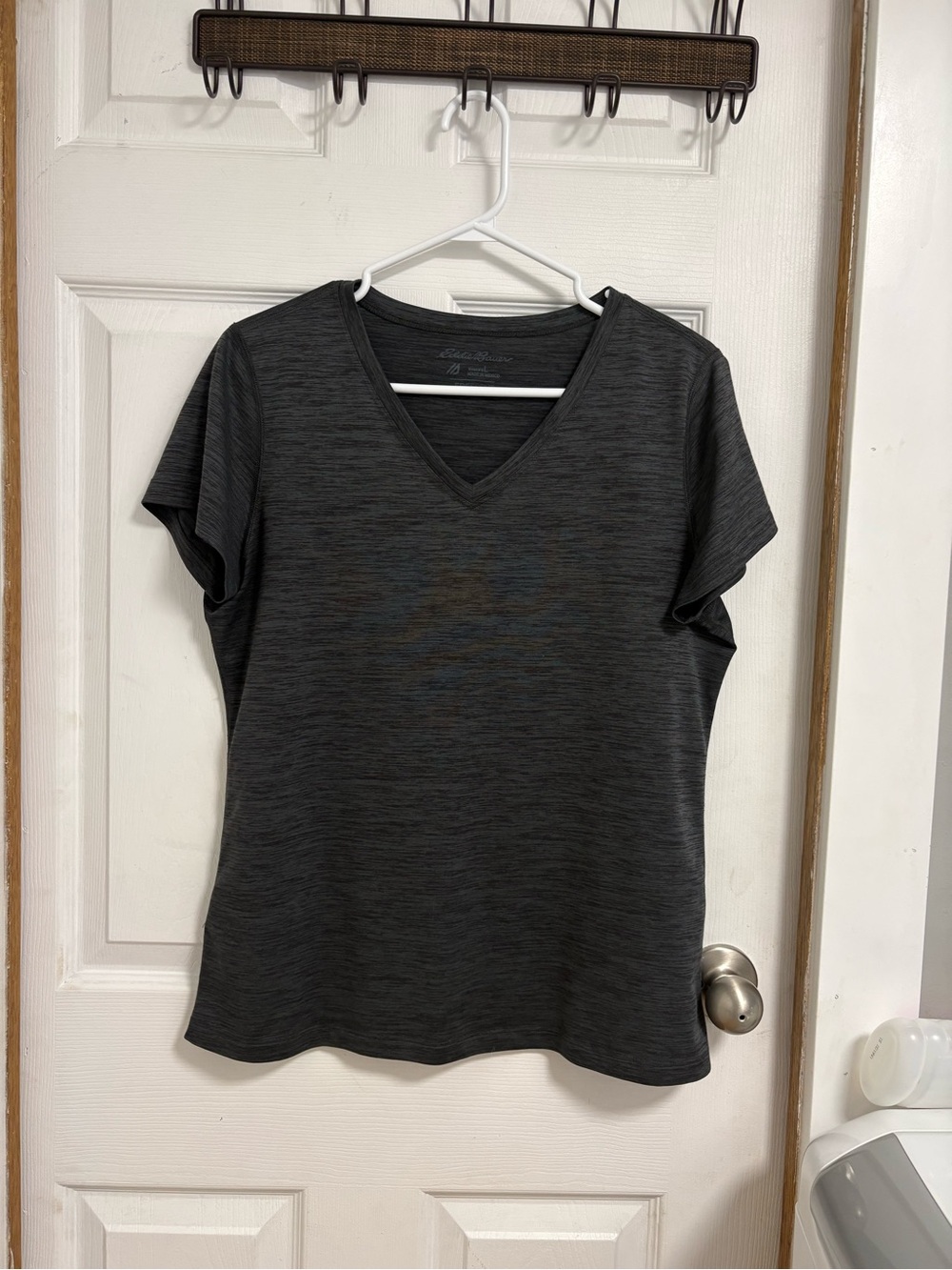 Eddie Bauer Women's Short-Sleeve V-Neck Tee in Charcoal Heather